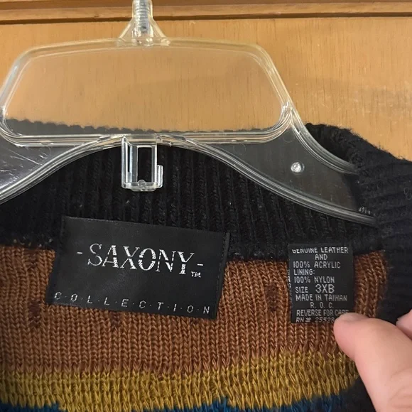 Saxony Collection Men's Vintage 3D Knit Leather Sweater Orange Brown Size 3XB